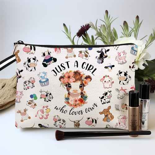 Cow Print Makeup Bag Gifts for Women,Cows Cosmetic Bag for Girls, Just A Girl Who Loves Cows Christmas Birthday Gifts