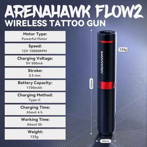 Mast Tattoo Tour Fly2 Cordless Tattoo Gun Machine Kit - Rotary Cartridge Tattoo Pen 20Pcs Needles Complete Tattoo Supplies for Beginners