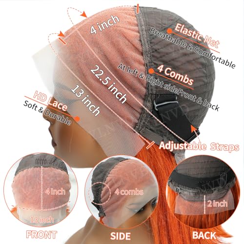 Ginger Orange Bob Wig Human Hair 12 Inch 13x4 HD Lace Frontal 200% Density Straight Short Bob Wigs for Women #350 Orange Ginger Bob Lace Front Wigs Human Hair