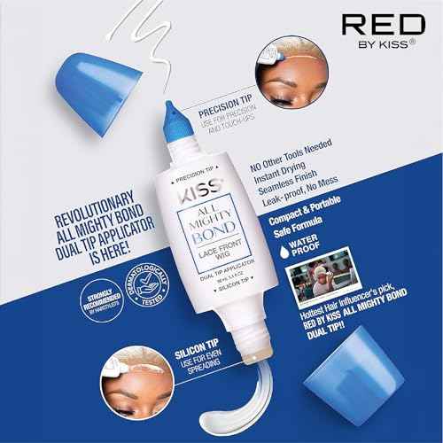 Red by Kiss All Mighty Bond Lace Front Wig Glue, Dual Tip Applicator, Instant Drying, Water Resistant, Strong Hold for Wigs, Frontals, Toupees, Safe for Sensitive Skin