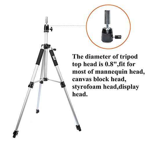 GEXWORLDWIDE GEX 63" Heavy Duty Mannequin Tripod Stand for Wig Cosmetology Training Practice Doll Manikin Head Tripod Wig Stand With Travel Bag (Silver)