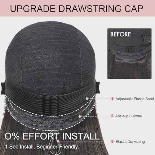 Bob Glueless Wigs Human Hair Pre Plucked Pre Cut 6x4 HD Transparent Lace Front Wigs Human Hair 150% Density Wear and Go Short Straight Wigs for Black Women No Glue Lace Closure Wigs 12 Inch