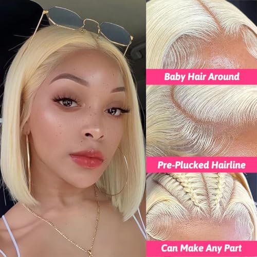 613 Bob Wig Human Hair 13X4 Lace Front Bob Wig Human Hair Straight Blonde Bob Wig Pre Plucked With Baby Hair 200% Density For Women 14 Inch