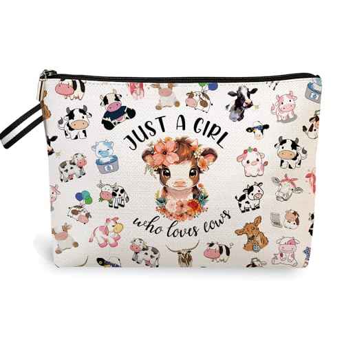 Cow Print Makeup Bag Gifts for Women,Cows Cosmetic Bag for Girls, Just A Girl Who Loves Cows Christmas Birthday Gifts