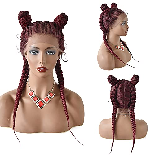 FACE MIRACLE Hand Braided 12"¡¿5" Lace Front Cornrow Wigs 2 Ponytails Soft Lace Frontal Twist Braided Wigs with Baby Hair for Black Women (24", T1B/BUG#)