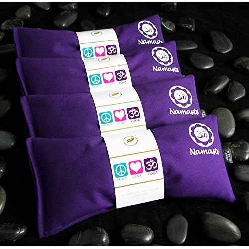 Yoga Eye Pillows - Unscented Eye Pillows - Namaste Hot Cold for Stress, Meditation, Spa, Relaxation Gifts - Made in USA Set of 4 - Purple Cotton