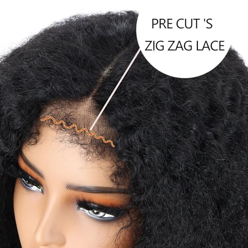 Afro Kinky Curly Lace Closure Wigs Human Hair Wear and Go Glueless Wig 4C Edges Afro Curly 4x4 Lace Pre Cut Pre-Plucked Hairline 210% Density 18 inch human hair wigs for black women