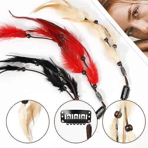 6 Pack Feather Hair Clips Handmade Hippie Feather Headband Boho Hair Extensions with Clip Comb Feathers Hairpin Headdress Accessories for Women.