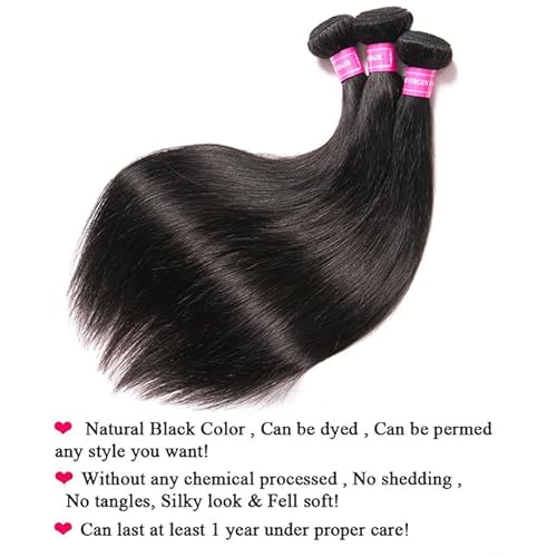 12A Human Hair Bundles Straight 100% Unprocessed Brazilian Virgin Hair Weave 4 Bundles Silky Black Hair for Black Women 12 14 16 18 Inch