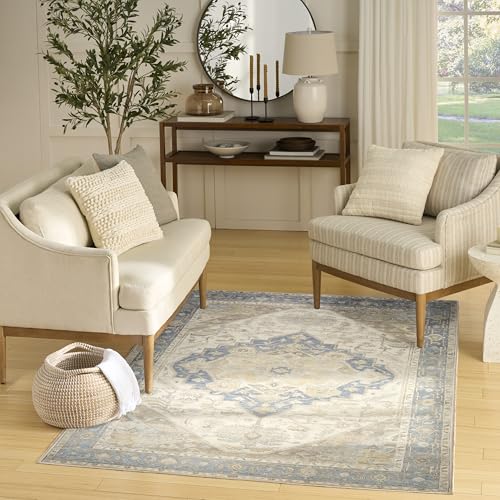 Nourison Home Vintage Washables Blue Green 4' x 6' Area Rug - Easy Clean, Non Shedding, Bed Room, Living Room, Dining Room, Kitchen (4' x 6')
