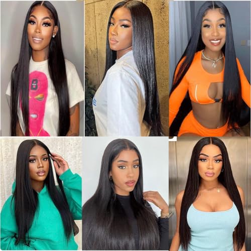 13x4 Lace Front Wigs Human Hair for Women HD Transparent Straight Lace Front Wigs Human Hair Pre Plucked Glueless Lace Frontal Wigs Natural Black Color 24 Inch 180 Density