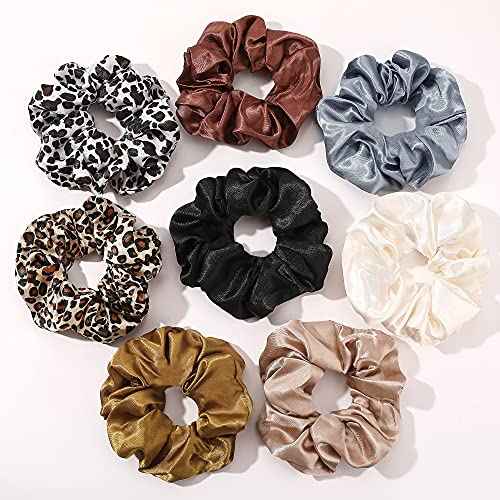 Scrunchies Hair Ties Silk Satin Scrunchy - Hair Elastics Bands Ponytail Holder Pack of Neutral Scrubchy Hair Accessories Women Girls