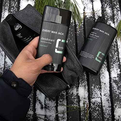 Every Man Jack Sea Salt Bath and Body Gift Set - Perfect for Every Guy - Three Grooming Essentials with Clean Ingredients - Body Wash, 2-in-1 Shampoo + Conditioner, Deodorant + Bonus Dopp Bag