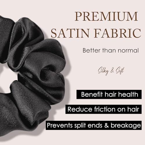 Fittia Silk Scrunchies for Hair Sleep No Crease, Silky Satin No Damage Hair Ties for Women&Girls, Soft Breathable Ponytail Holders 3 Pack, Black