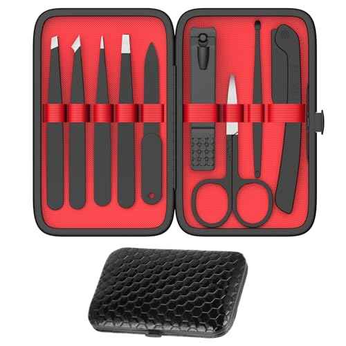 Yougai Tweezers and Nail Clippers Set,9 Pcs Professional Stainless Steel Tweezers Kit-Great Precision Tweezers with Curved Scissors and Eyebrow Razor for Daily Beauty Tools with Leather Travel Case