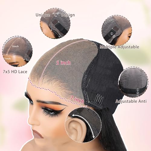 SFD 28 Inch Glueless Wigs Human Hair Deep Wave Pre Plucked Pre Cut 220% Density Lace Front Wigs Human Hair 7x5 Hd Lace Closure Wig Wear And Go Curly Wigs for Women Loose Wave Wig