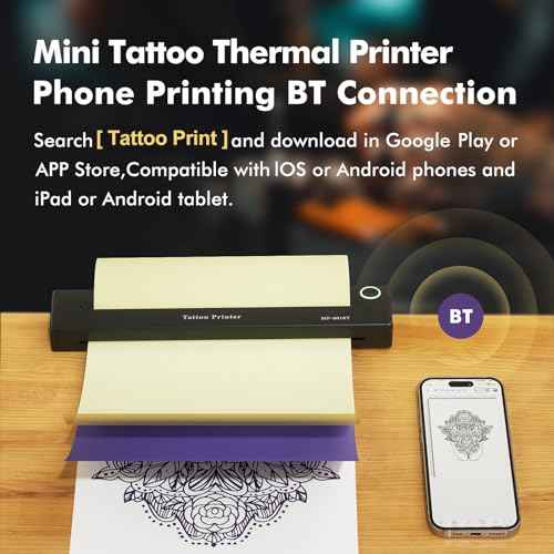 YISUN Tattoo Stencil Printer, Portable Wireless Tattoo Printer, 2000mah Rechargeable Battery with 10 Transfer Papers, Compatible with Android,iOS & Windows
