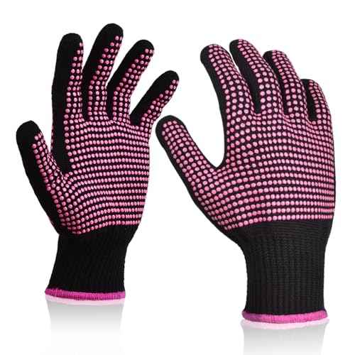 Sopito 2Pcs Heat Resistant Gloves with Silicone Bumps, Professional Heat Protection Gloves for Hair Styling, Mitts for Curling Iron Wand Flat Iron Sublimation, Rose Red