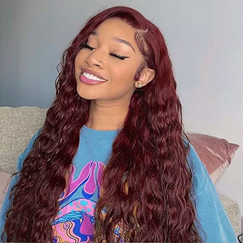 REMY HAIR Brazilian Deep Wave Bundles 100% Human Hair Extensions Red Color 1 Bundle Deep Curly Unprocessed Virgin Human Hair Weave Extensions Dark Burgundy 22 Inch