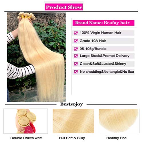 613 Blonde Human Hair Bundles with Closure 100% Brazilian Virgin Straight Bundles with 4x4 Lace Closure 613 Platinum 3 Straight Bundles Human Hair Weave with 4x4 Lace Closure (10 12 14+10)