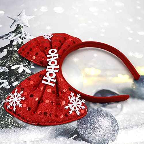 Christmas Headband Xmas Bow Hair Bands Red Red Glitter Snowflake Design Christmas Hair Accessories for Girls Women Birthday Party New Year Wedding Celebration Head Wear Gifts