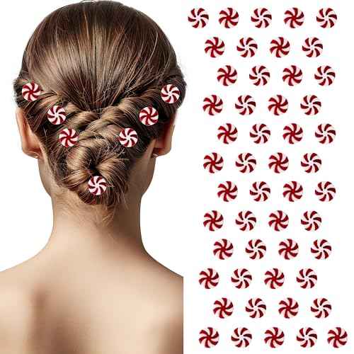 Christmas Candy Hair Clips - 50 Pcs Red and White Peppermint Snap Clips for Women Girls Bulk Holiday Party Favors, Christmas Stocking Filling, Classroom Gifts, DIY Hair Accessories for Xmas