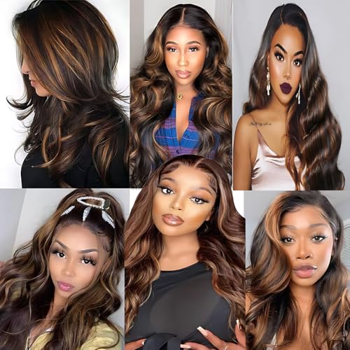 P430 Highlight Body Wave Bundles 20 22 24 Inch Human Hair Chocolate Brown and Brown Bundles Mix Two Tone Double Weft Weave Brazilian Human Hair Extensions Silky and Soft