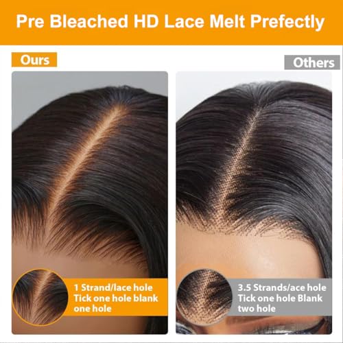 13x6 Lace Frontal Human Hair Pre Plucked with Baby Hair Straight Ear to Ear Frontal Ultra-Thin Invisible HD Transparent Swiss Full Lace Frontal Tiny Knots Free Part 16 Inch