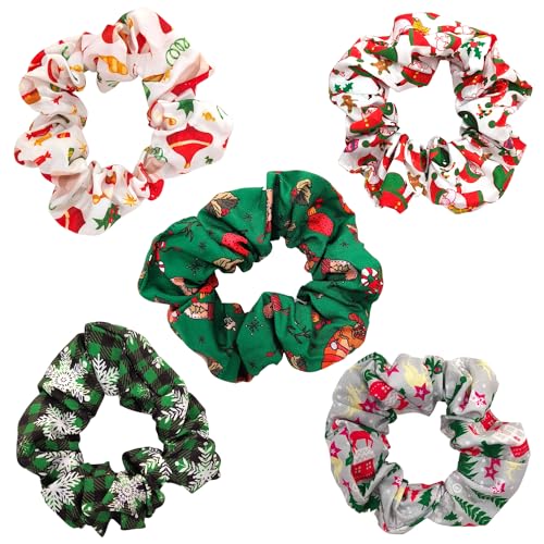 Christmas Hair Ties Elastics Lattice Snowflakes Hair Scrunchies Ponytail Holder Christmas Tree Santa Claus Hair Accessories for Women Girls Silk Hair Band Ropes Festival Party Supplies
