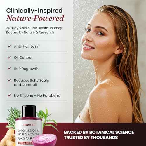 Onion & Biotin Hair Growth Shampoo: Infused With Natural Rosemary Tea Tree Oil Anti Hair Loss Shampoo - Scalp Smooths Thickening Formula Support Hair Regrowth For Women Men (12.5 Fl Oz)