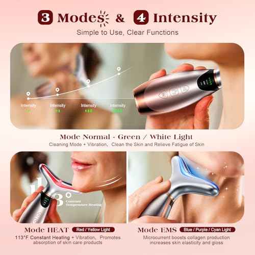 Facial Massager, 7 Colors Red Light Therapy for Face and Neck, Face Lift Device with 113¡ÆF Heating Vibration for Multi Skin Care