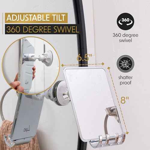 Luxo Shower Mirror, Shower Mirror fogless for Shaving with a Removable Razor Holder - Shaving Mirror for Shower with a Powerful Suction Cup - Shatterproof fogless Mirror for Shower
