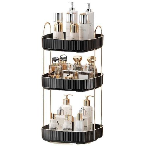 CESTATIVO 360° Rotating Makeup Organizer, Spinning Bathroom Organizer Countertop, Large Capacity Cosmetics Skincare Organizer for Bathroom Vanity Dresser Table (Black, 3 Tiers)