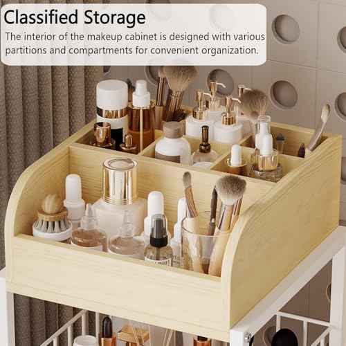 Makeup Organizer Cart with Drawers, Make up Organizers for Vanity, Floor Skincare Organizers- for Cosmetics, Nail Polish, Art Supply, Bathroom Vanity Desktop Organizer (White)