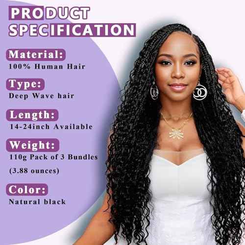 Human Braiding Hair For Boho Braids Deep Water Wave Bulk Human Hair for Braiding 12A Wet and Wavy Curly 100% Human Hair Extensions 3 Bundles 110g Natural Color 20inch