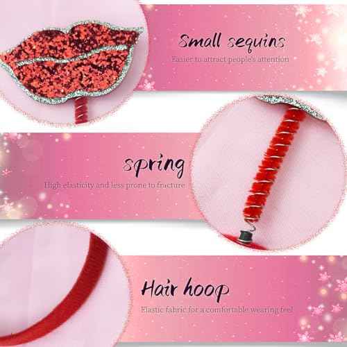 Red Lips Valentine¡®s Day Sequin Headbands Christmas Headbands for Girls Feather Red Glitter Lips Head for Women Girls Party Gift Valentines Decor Headwear (Red)