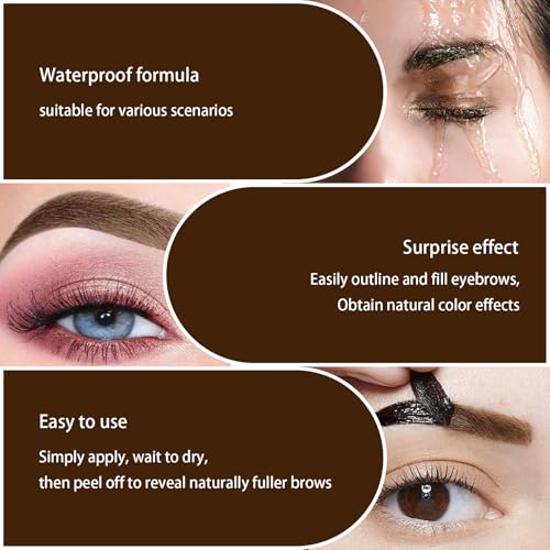 Easy Peel Off Eyebrow Gel Kit, Brown Tattoo Brow Gel, Long-lasting Waterproof and Transfer for Women to Achieve Natural Fuller Brows, Suitable for All Skin Types