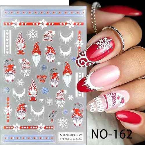 6Sheets Christmas Nail Art Stickers Decals 3D Self-Adhesive Christmas Nail Art Supplies 3D Xmas Snowflake Santa Cartoon Snowman Nail Art Design for Women New Year DIY Nail Decor