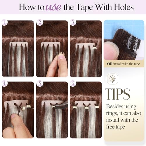 Glueless Human Hair Extensions - Highlighted Brown and Blonde Tape in With Holes - Invisible Seamless Skin Weft for Women (50g 20Pcs, 20 Inch)