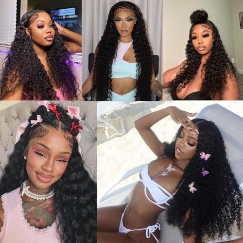 200% Density 20 Inch 13x6 Deep Wave Lace Front Wigs Human Hair Curly HD Lace Front Human Hair Wig Pre Plucked 100% Real Human Hair No Synthetic Blend No Tangle No Shedding Triple Lifespan 3X