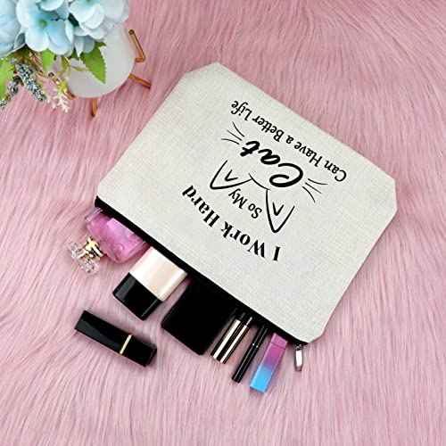 Sfodiary Cat Lovers Gift for Women Makeup Bag Cat Mom Gift Animals Lovers Gift for Friend Sister Cosmetic Bag Funny Birthday Gift for Pet Owner Graduation Christmas Gift for Her Travel Cosmetic Pouch