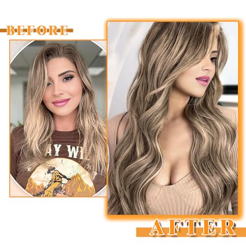 YDDM Tape in Hair Extensions, 20pcs 20 Inch Balayage Gold Brown Mixed Dark Blonde Straight 100% Remy Human Hair Seamless Invisible Tape in Hair Extensions Human Hair(10/10/22#, 20 Inch)