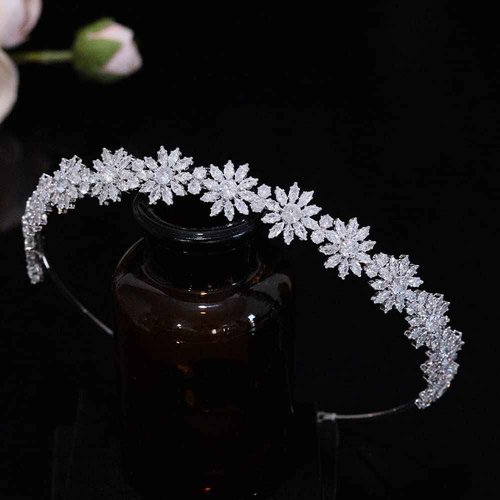 Aoligrace Cubic Zirconia Floral Wedding Bride Headband Zircon Prom Party Headpiece for Women CZ Bridal Tiara Hair Accessories