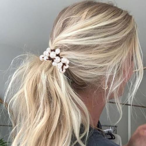 CAKURE Pearl Hair Ties Black Ponytail Holders Elastic Hair Bands Rope Hair Accessories for Women and Girls (Pack of 3)