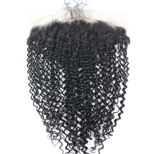 Dreambeauty Transparent Lace Color 13¡¿6" Lace Frontal Closure Kinky Curly Free Part Brazilian Remy Human Hair Pre-Plucked Natural Hairline Lace Frontal Closure with Baby Hair Natural Color (14 Inch)