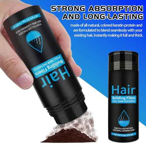 Hair Fibers Fill In Thinning Hair, Hair Powder Bald Spot Cover Up, Instantly Thicker & Fuller Look, Keratin Hair Building Fibers, for Women & Men (Medium Brown)