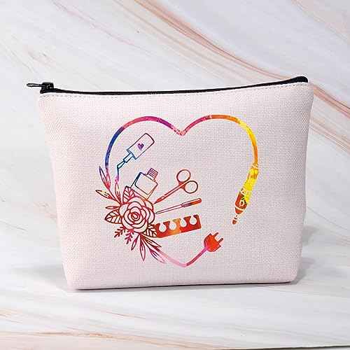 BDPWSS Nail Tech Makeup Bag Manicurist Graduation Gift Beautician Gift Esthetician Gift Nail Technician Graduation Travel Bag (nail tech heart)