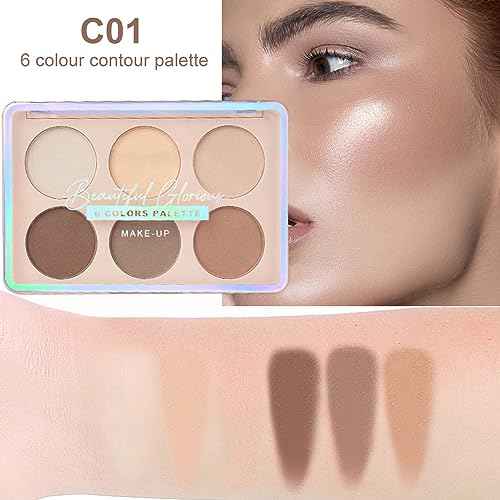 evpct 6 Colors Face Contour and Highlight Palette Face Contouring Makeup Kit for Beginners Contour Palette for Mature Skin powder Foundation Concealer Bronzer Powder Highlighter Makeup Palette