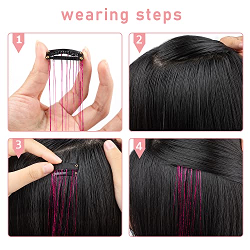 Hair Tinsel 12Pcs Clip in Rainbow Hair Accessories 20.5 Inch Fairy Hair Tinsel Kit for Women Girls Kids Glitter Extensions for Christmas Halloween New Year Party (Rainbow)