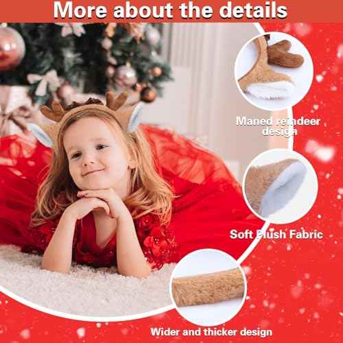 Beviliu Reindeer Antlers Headband, Cute Christmas Brown Deer Antlers Headband Christmas Birthday Party Decorations Reindeer Ears Cosplay Costume Make-up Washing Hairband 1Pack